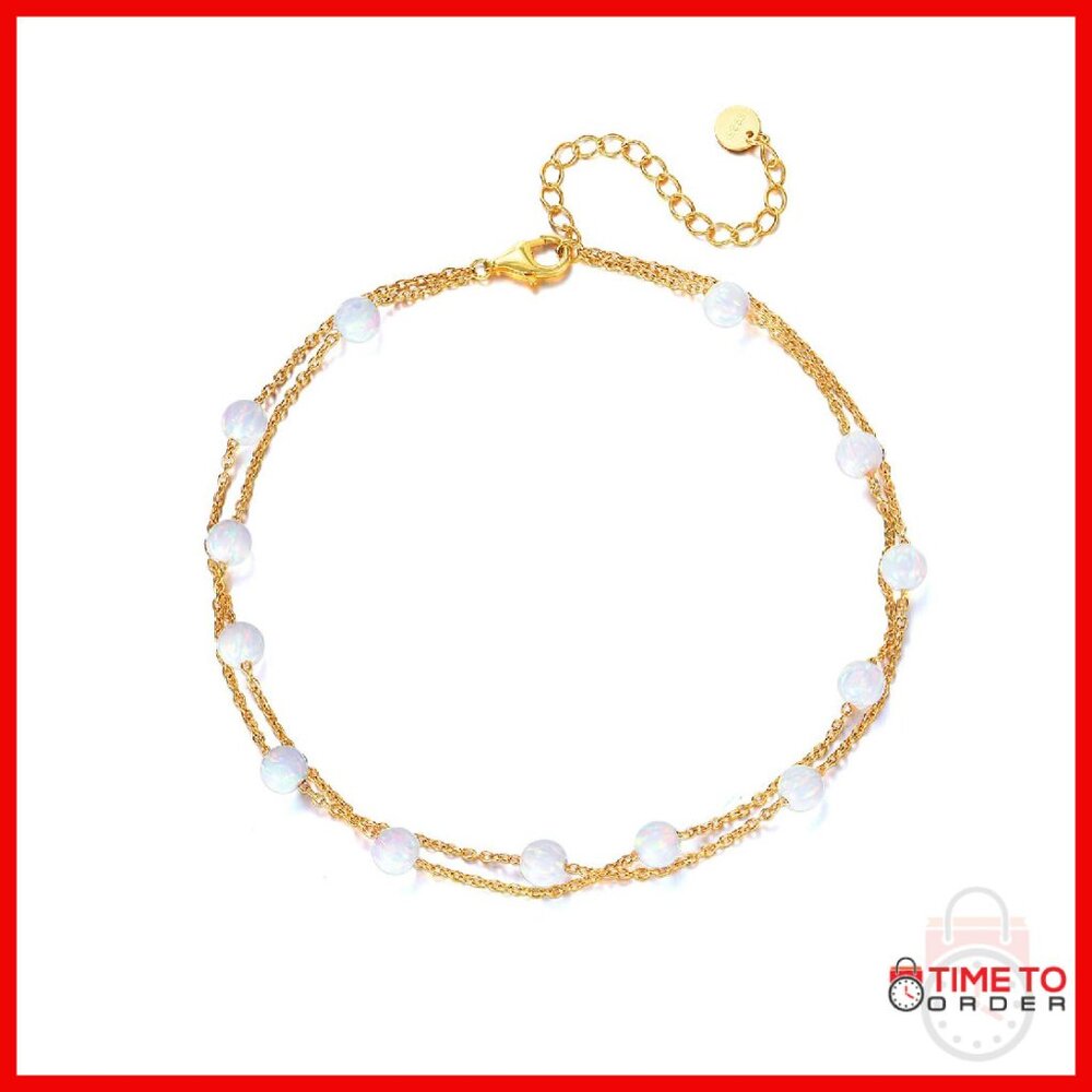 Sterling Silver Opal Anklet Adjustable Chain Mini… - image 1